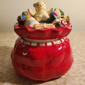 Longaberger Santa Gifts Bag Christmas Pottery Dip Bowl/ Bank